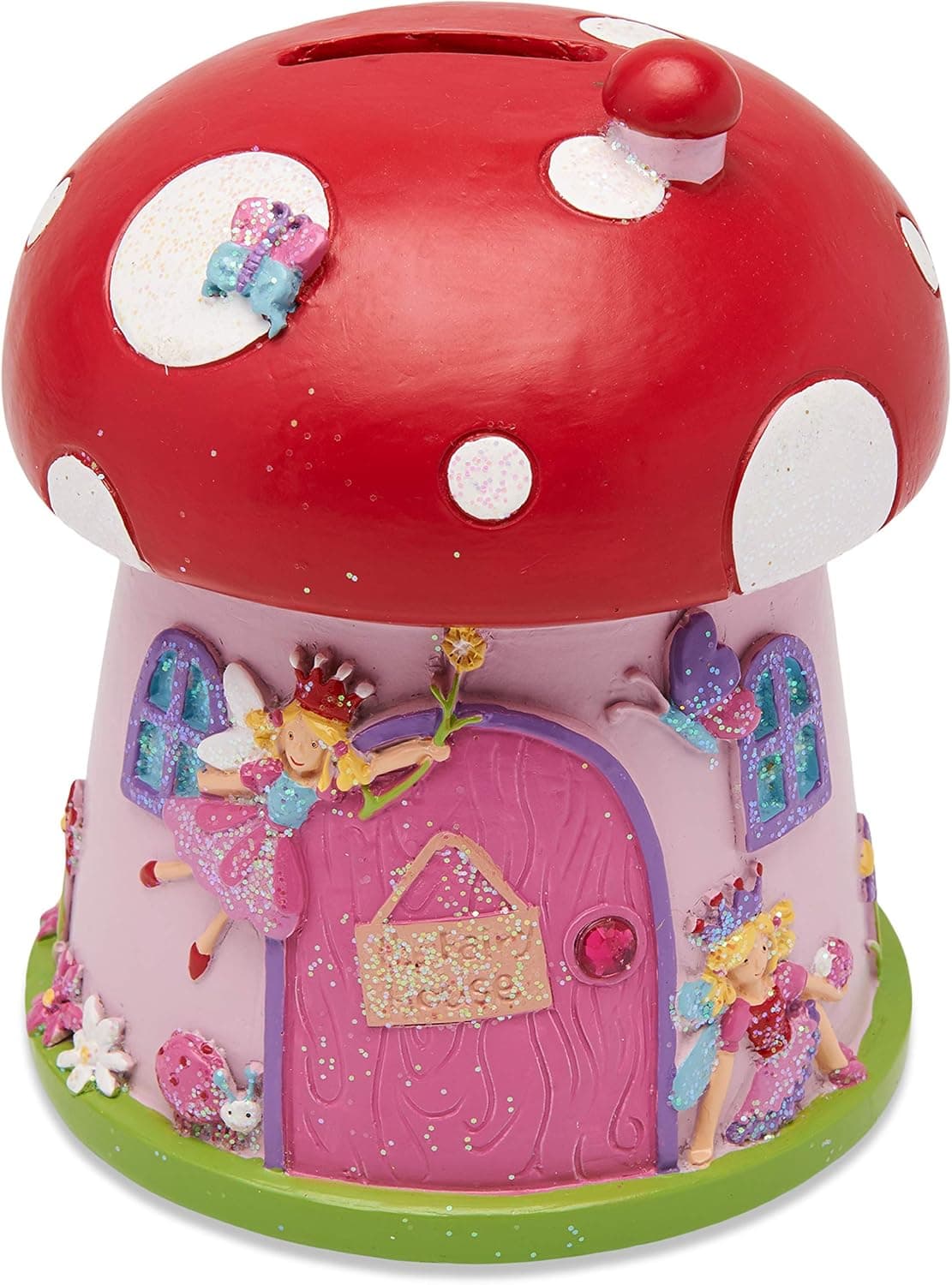 Wobbly Jelly - Toadstool 'Fairy House' Kids Money Bank (Pink Glitter Ceramic Piggy Bank for Kids)