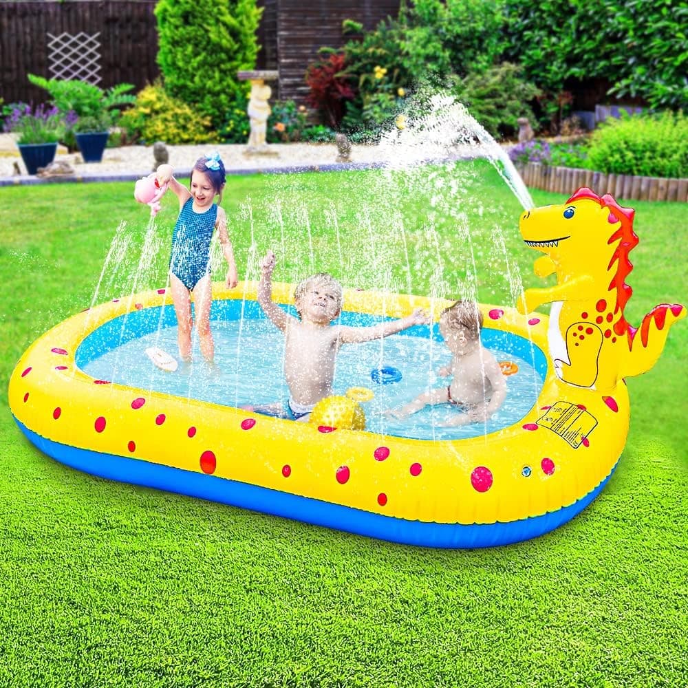 Splash Pad Dinosaur Sprinkles Mat for Kids, Upgraded Infatable 3 in 1 Kiddle Pool Toys for Backyard, 68" Spray Pads for 3-8 Years Old Boys Girls Dogs