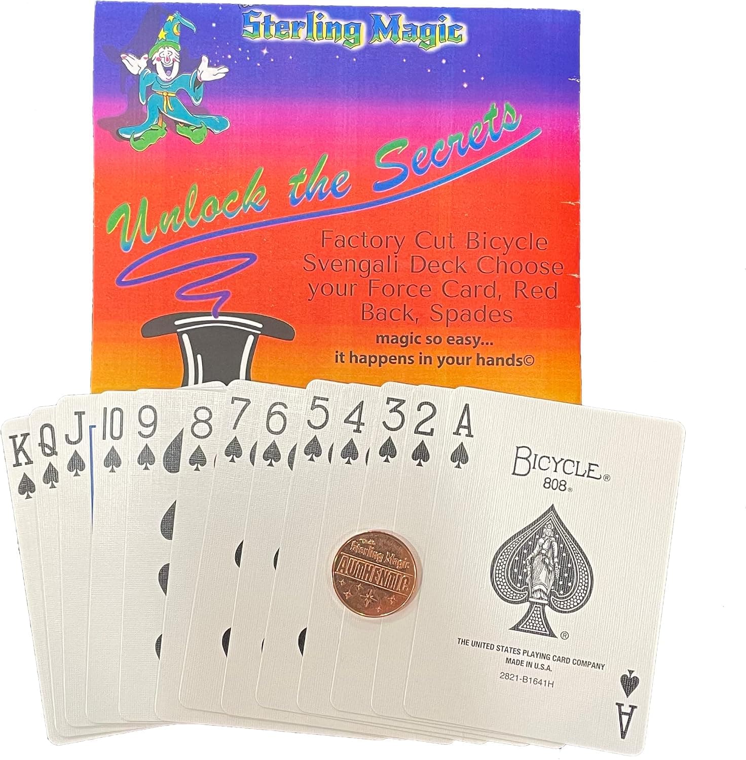 Ted's Sterling Magic Bicycle Svengali Deck Trick in Red Back, Spades Suit, Choose Your Force Card (Six)