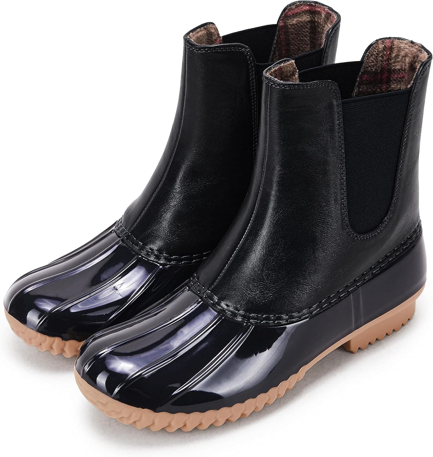 Kathemoi Womens Duck Boots Slip on Ankle Boots Waterproof Booties Mid Calf Leopard Snow Rain Boots