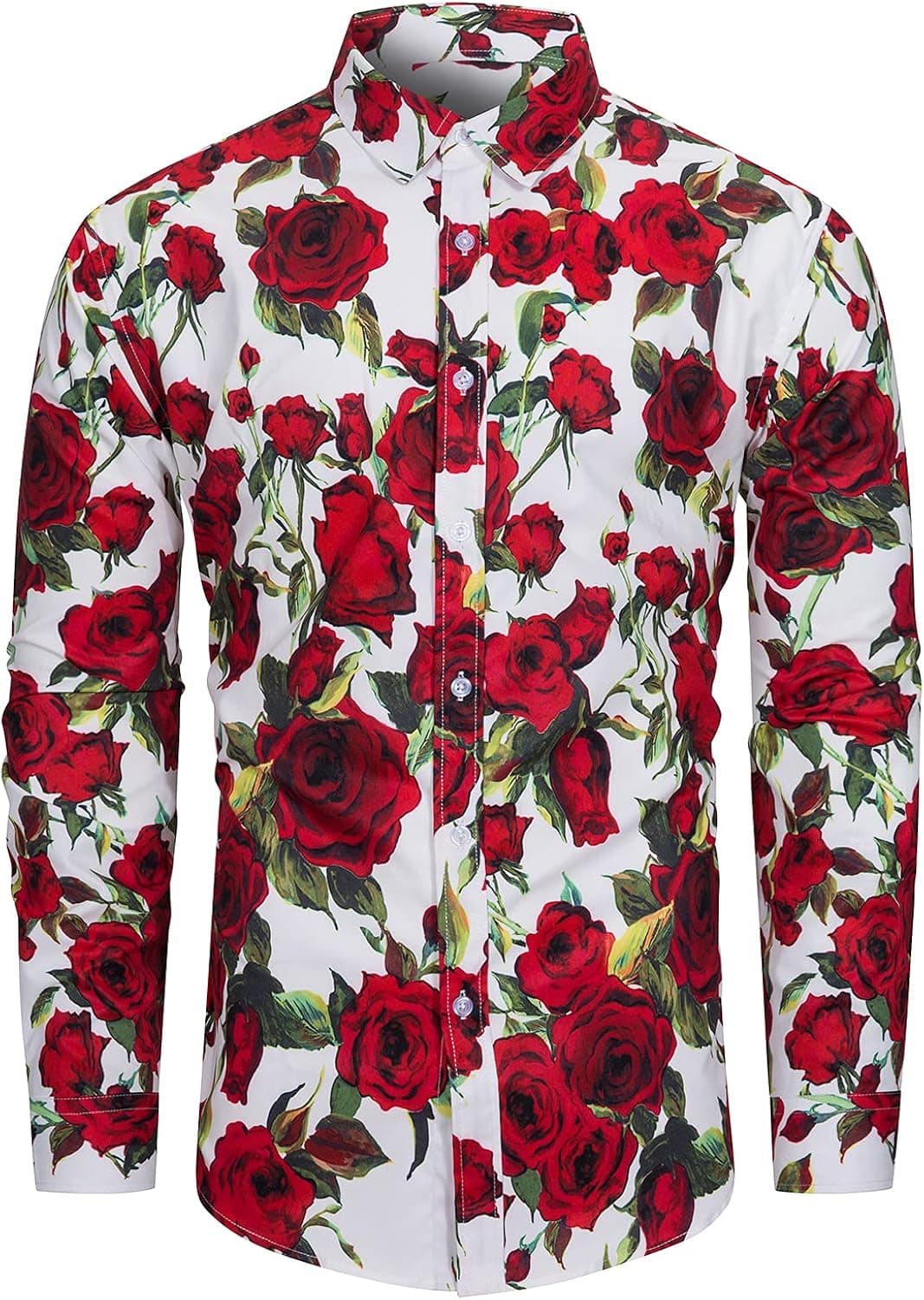 TUNEVUSE Mens Floral Print Dress Shirt Flower Pattern Long Sleeve Button Down Shirts S-3XL