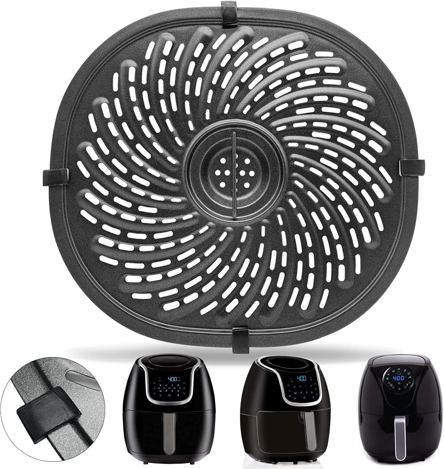 Air Fryer Grill Pan for Power XL Vortex 7 QT Air Fryer, Oval Nonstick 10.1''*9.3''Air Fryer Replacement Parts Accessories Rack Tray Basket Grill Plate Crisper Plate with Rubber Bumpers,Dishwasher Safe