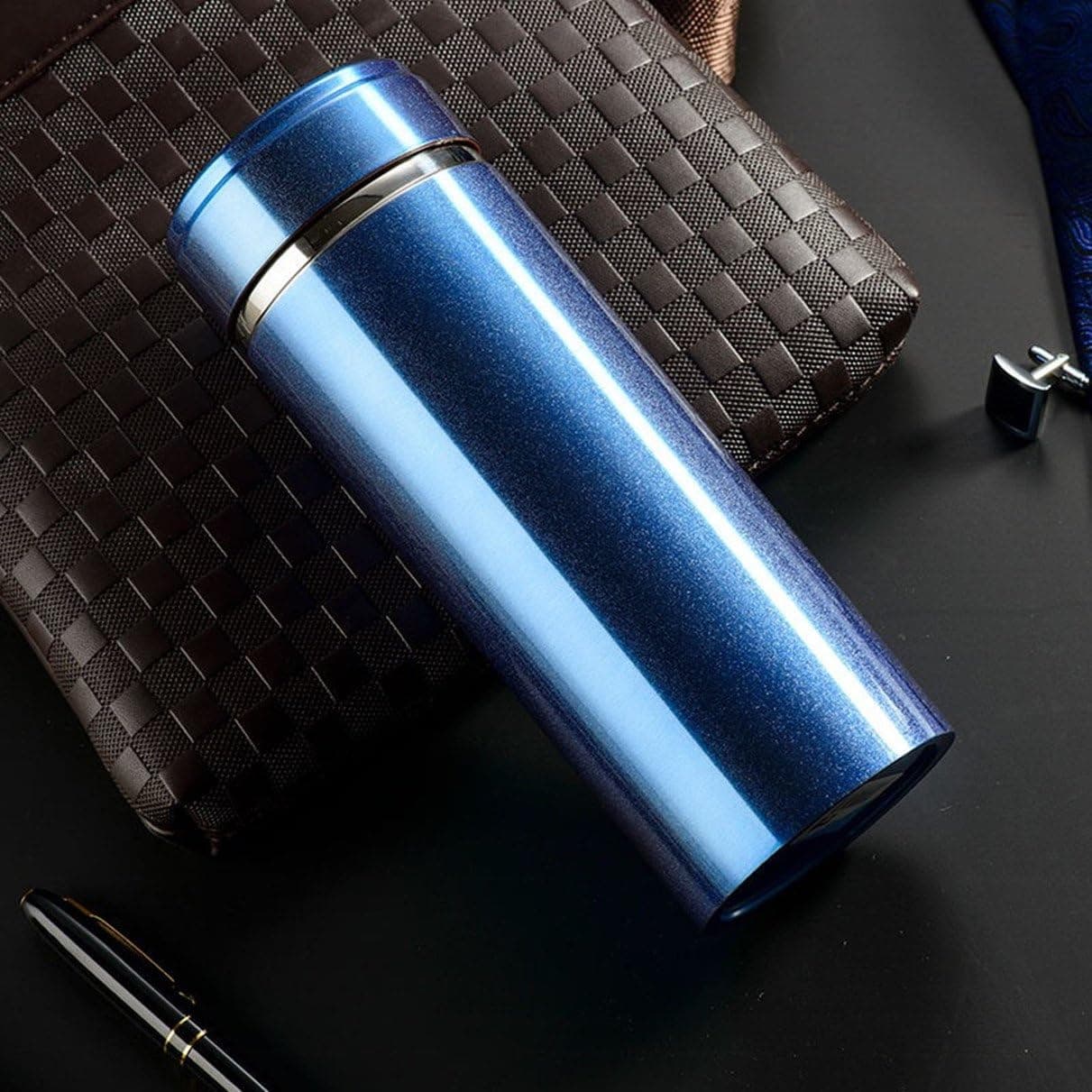 The sunrise Double Wall Vacuum Insulated Travel Cup/Mug with Handle, 14 oz (Stainless Steel, blue)
