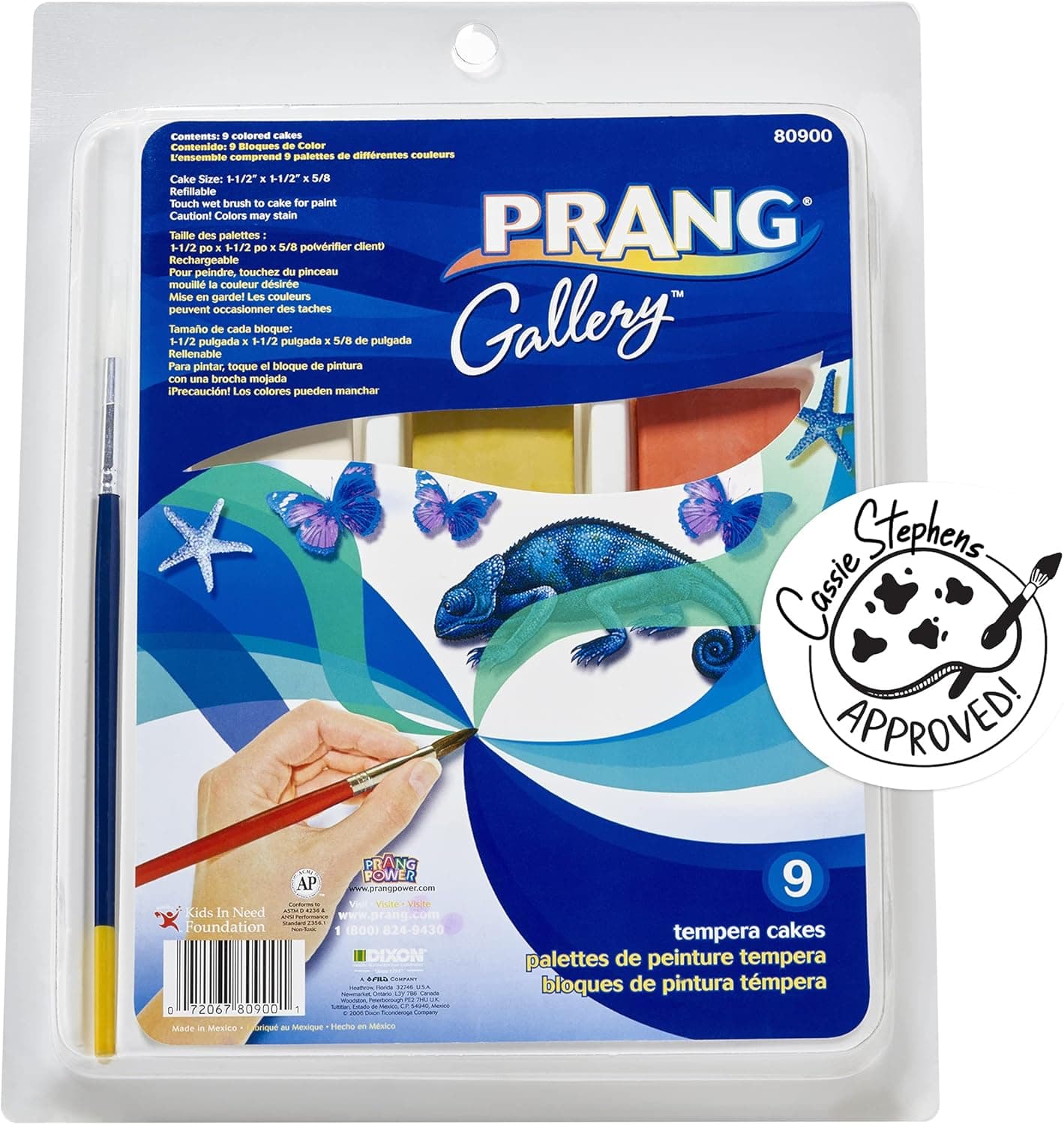 Prang Gallery Classic Tempera Paint Cakes, 9 Color Set with Divided Pan and Brush