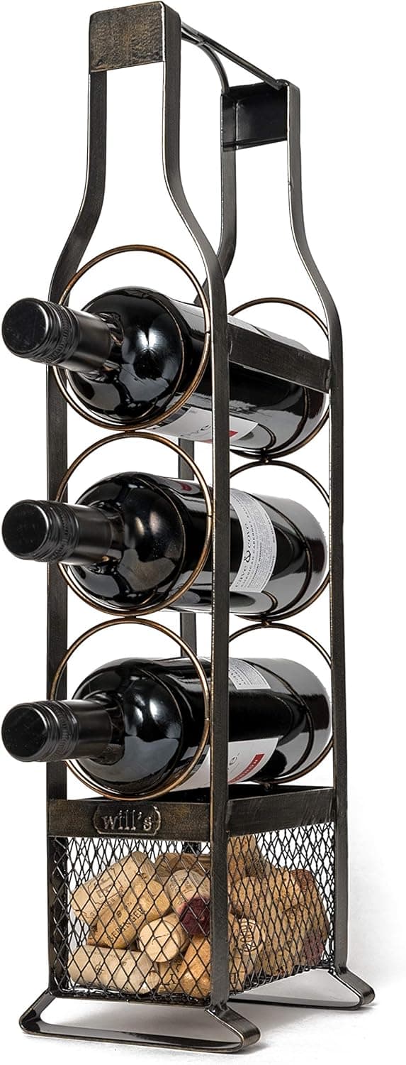 Wine Bottle Shaped Wine Rack with Wine Cork Holder
