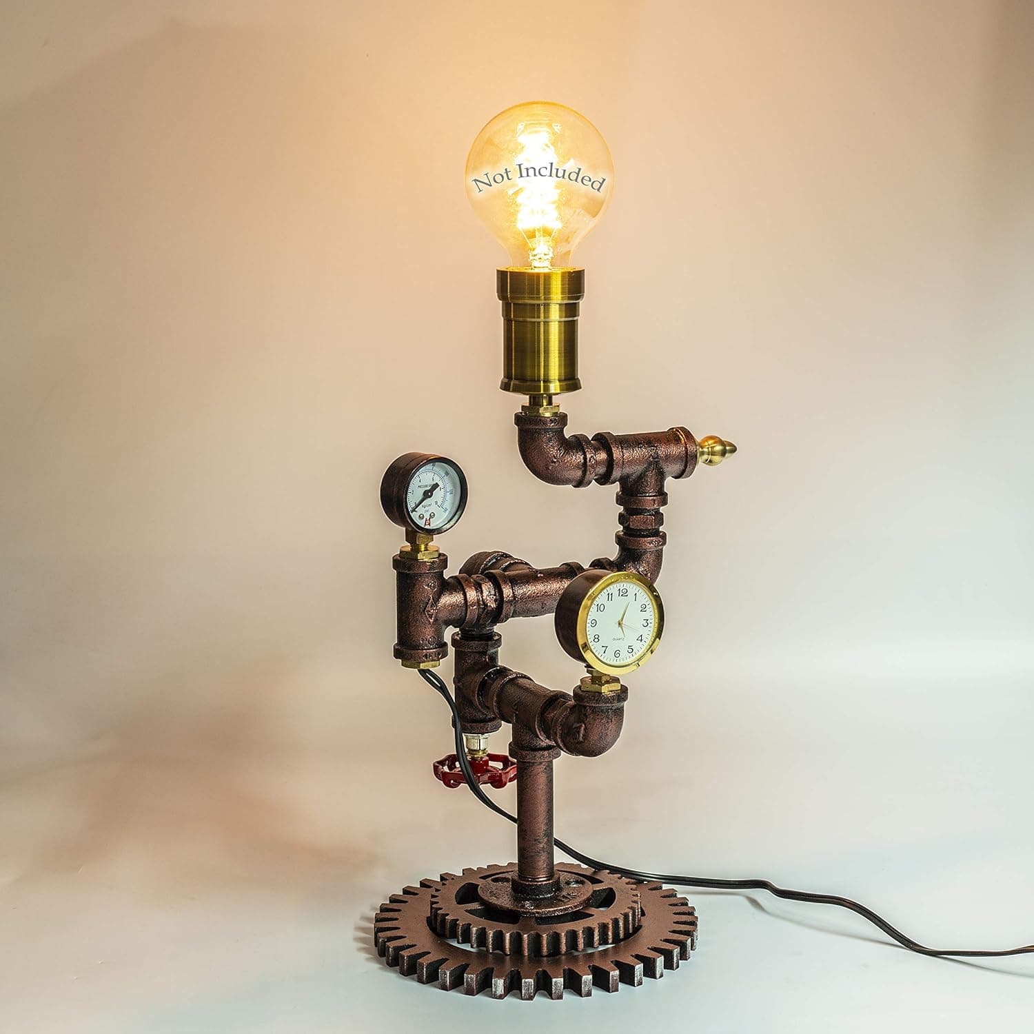 Y-Nut Loft Style Vintage Metal Dimmable Table Lamp with Wood Base, Sebastian, Steampunk Industrial, Night Light, Desk Light, QTF-SJ04