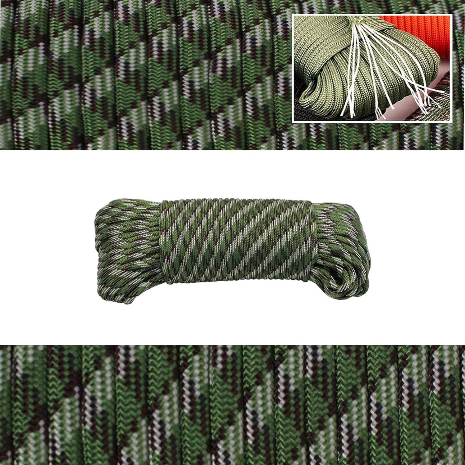 Geelife 640lb Parachute Cord Survival Utility 9 Strands Core 4mm Commercial Grade Paracord (Camo Green, 150 ft)