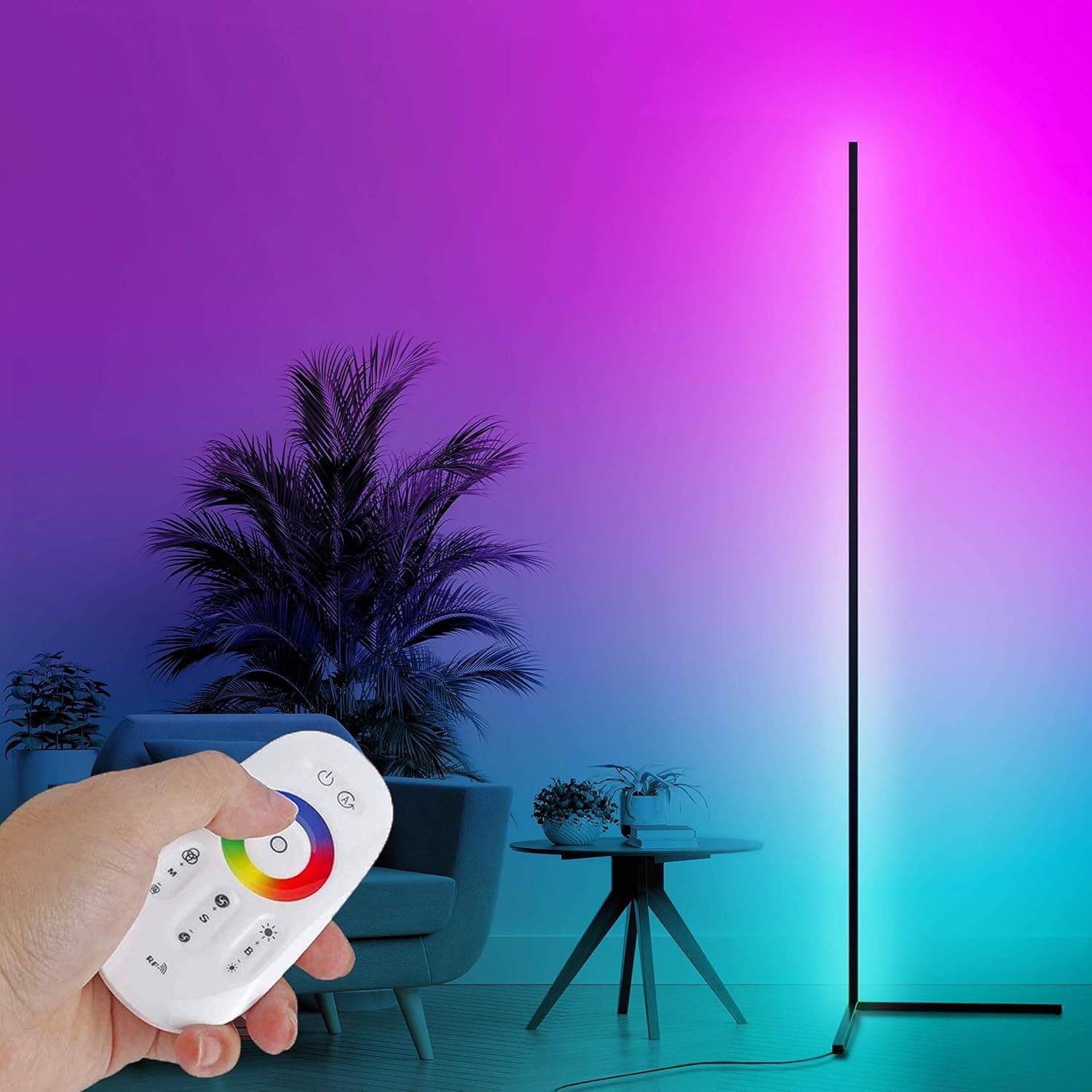 Casa Di Lumo - Apōllō RGB LED Corner Floor Lamp - Modern & Minimalist Living Room, Bedroom, Home Lighting. RGB Remote Controlled, Dimmable Lighting (Onyx)
