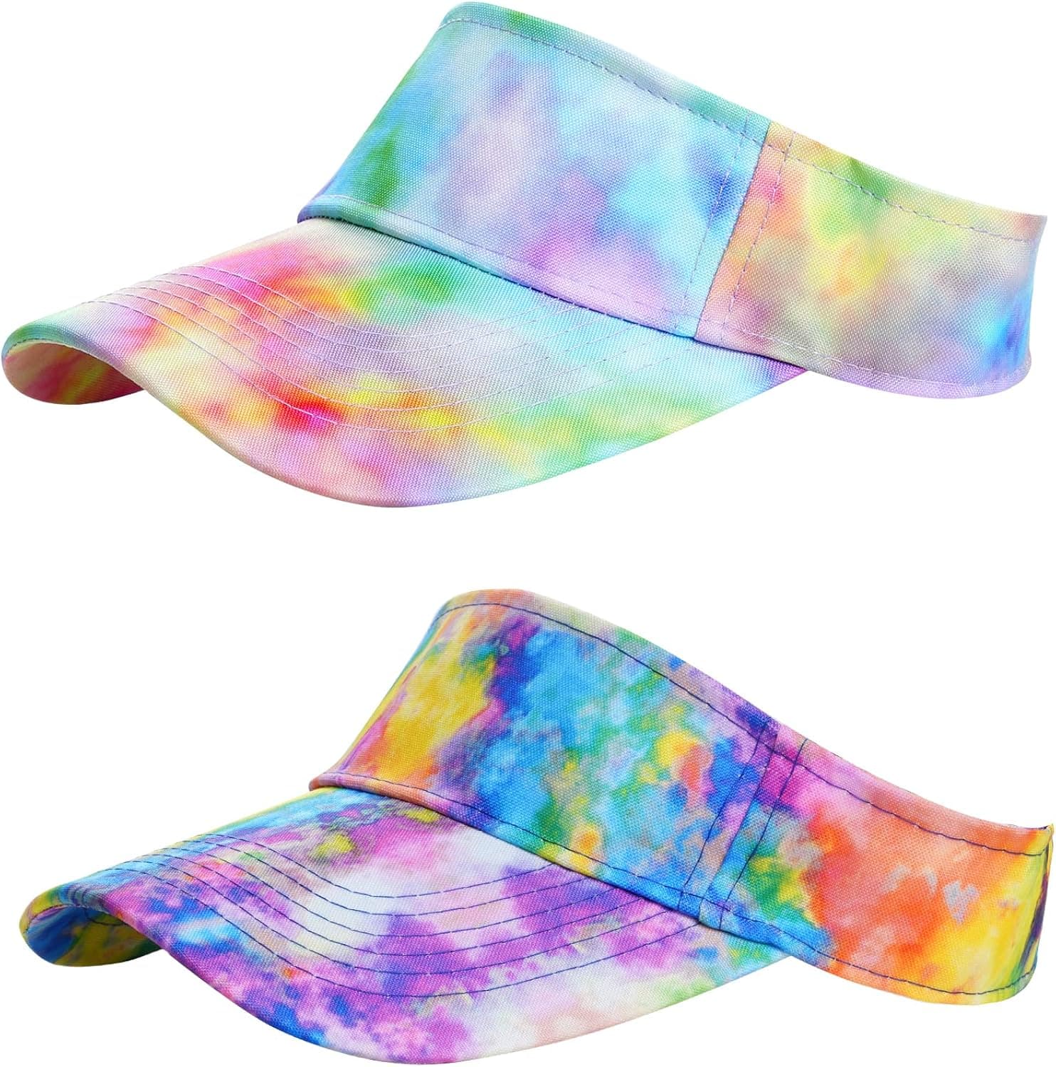 Rbenxia 2 Pieces of Adjustable Sport Visors Tie Dye Gradient Colorful Sun Visor Hats Cap Visors for Women and Men
