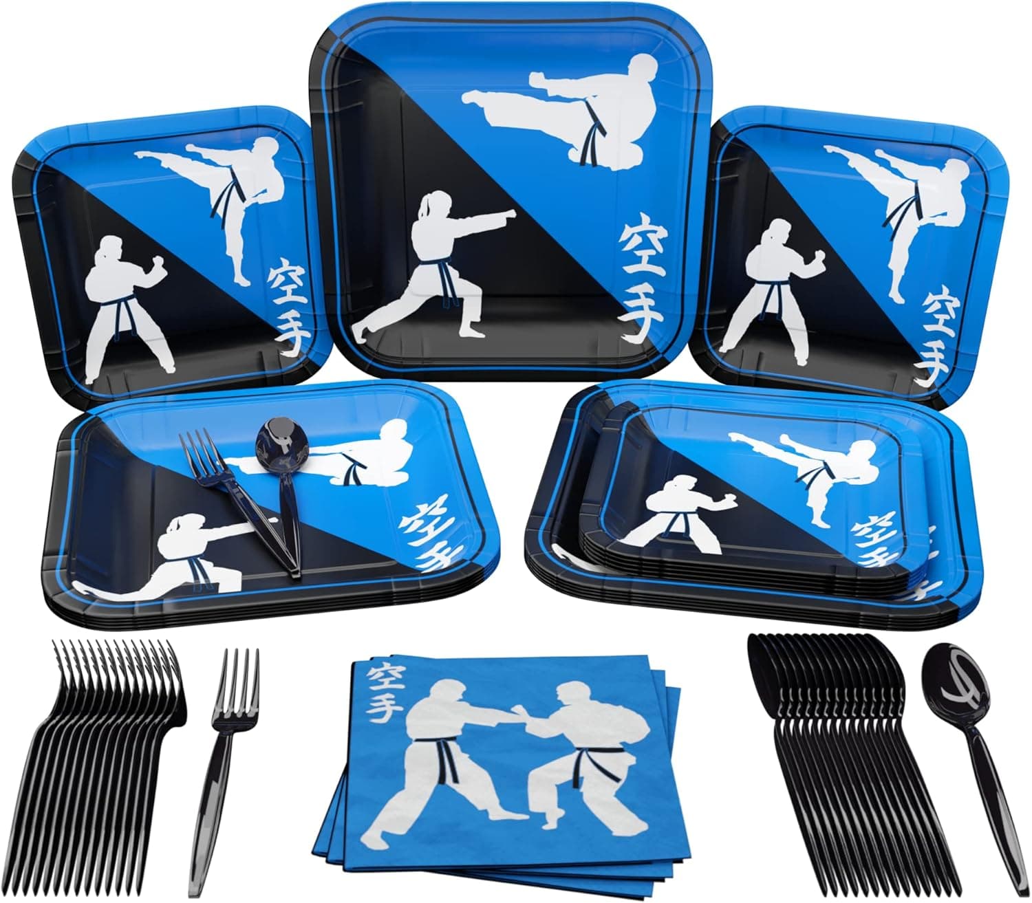 Karate Party Supplies Packs (100 Pieces for 16 Guests) - Karate Party Supplies, Karate Birthday Decorations, Plates and Napkins, Taekwondo Party for Kids Birthday, Martial Arts Party, Blue Orchards