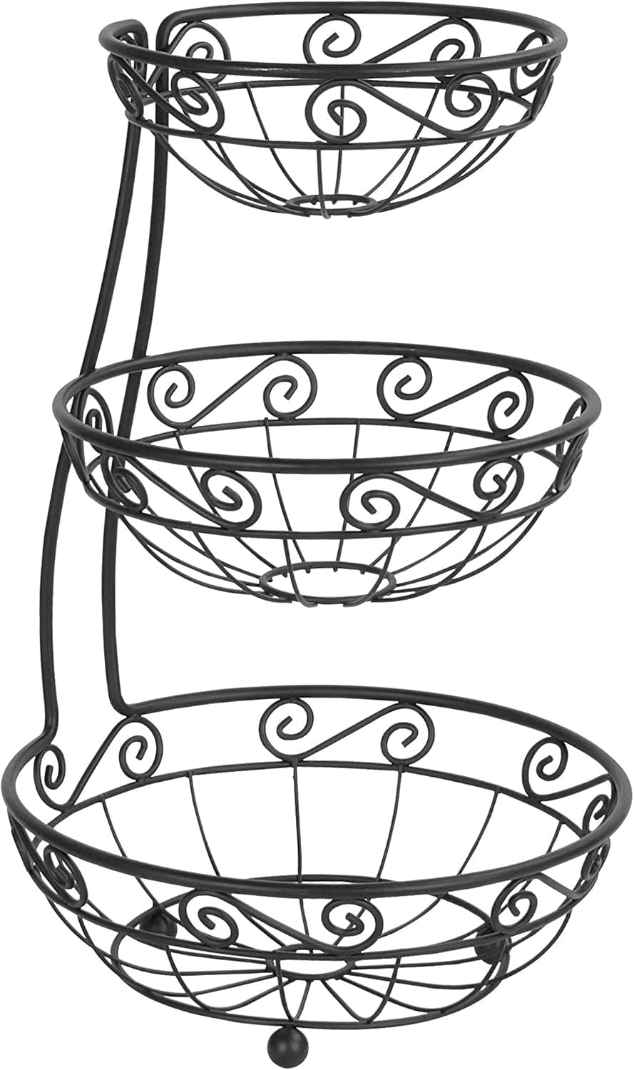 Spectrum Diversified Scroll Arched Server Stacked, 3-Tier Fruit Bowls Counters, Traditional Kitchen Décor & Fruit Basket Stand, Black