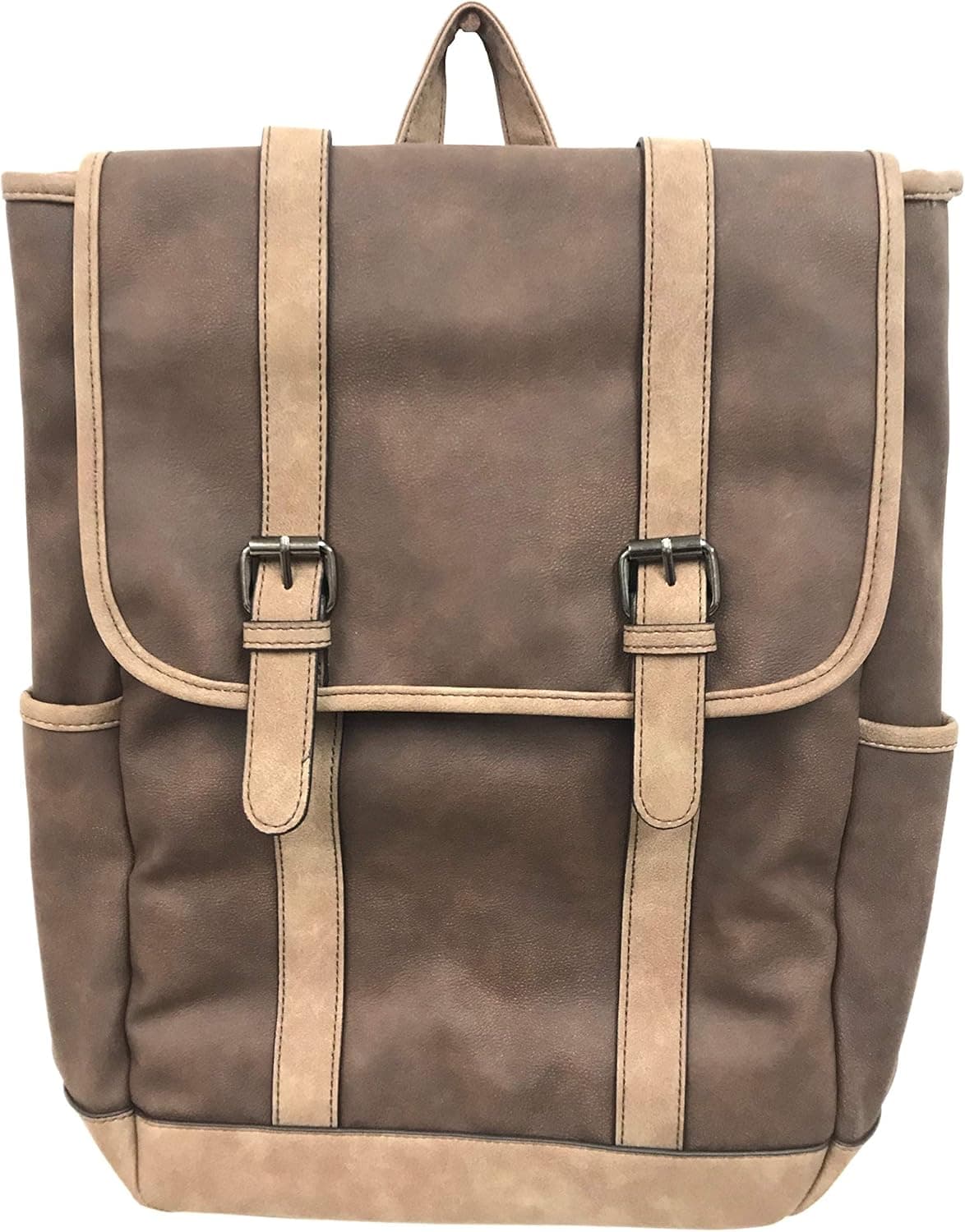 Jackson Men Women Vegan Leather Daypack Foldover Laptop Urban Backpack (Tan)