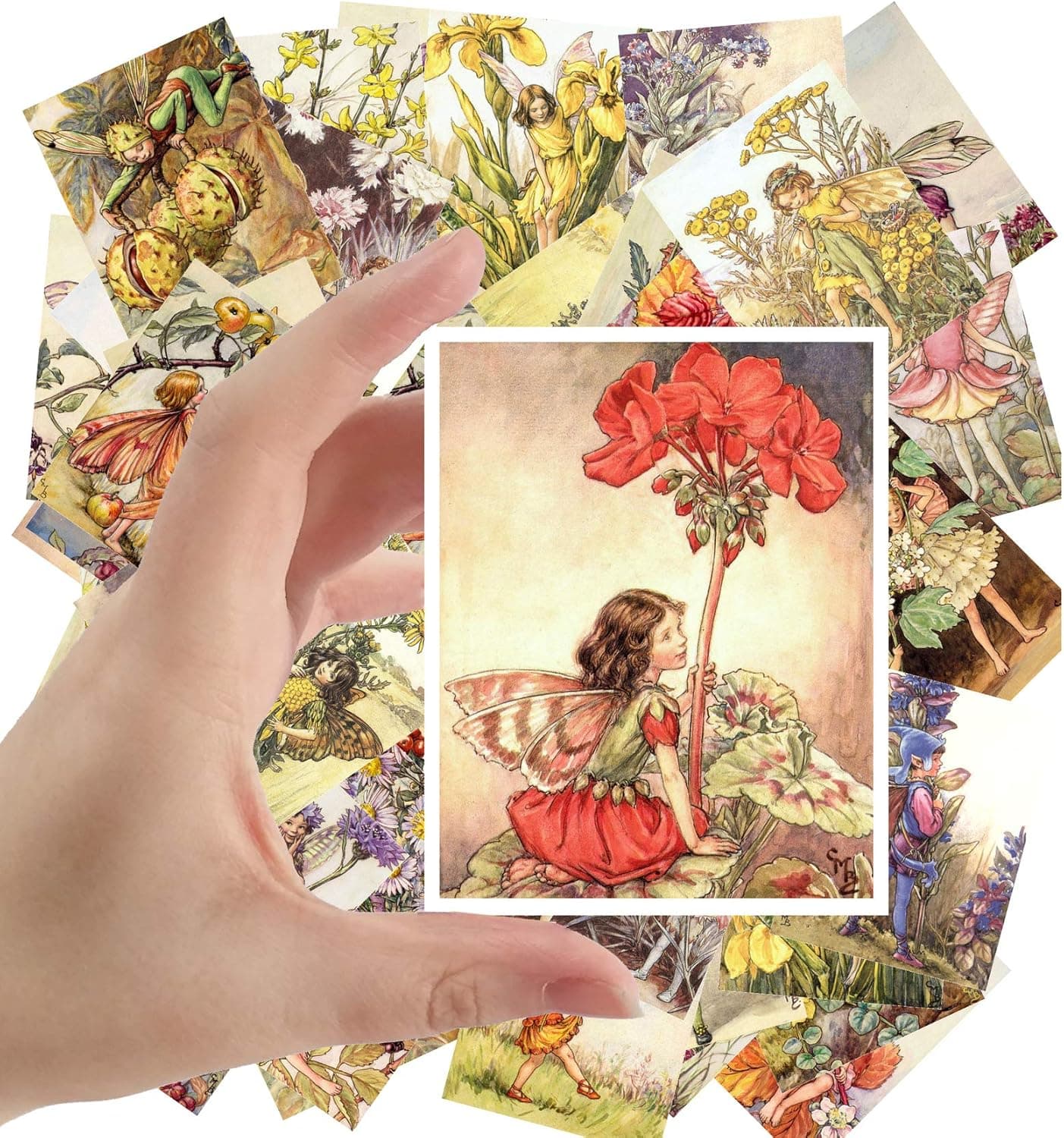 Large Stickers (24 pcs 2.5"x3.5") Fairy Tales Small People Vintage Book Illustration by Harry Thaker William Robinson (Little Flower Fairy)