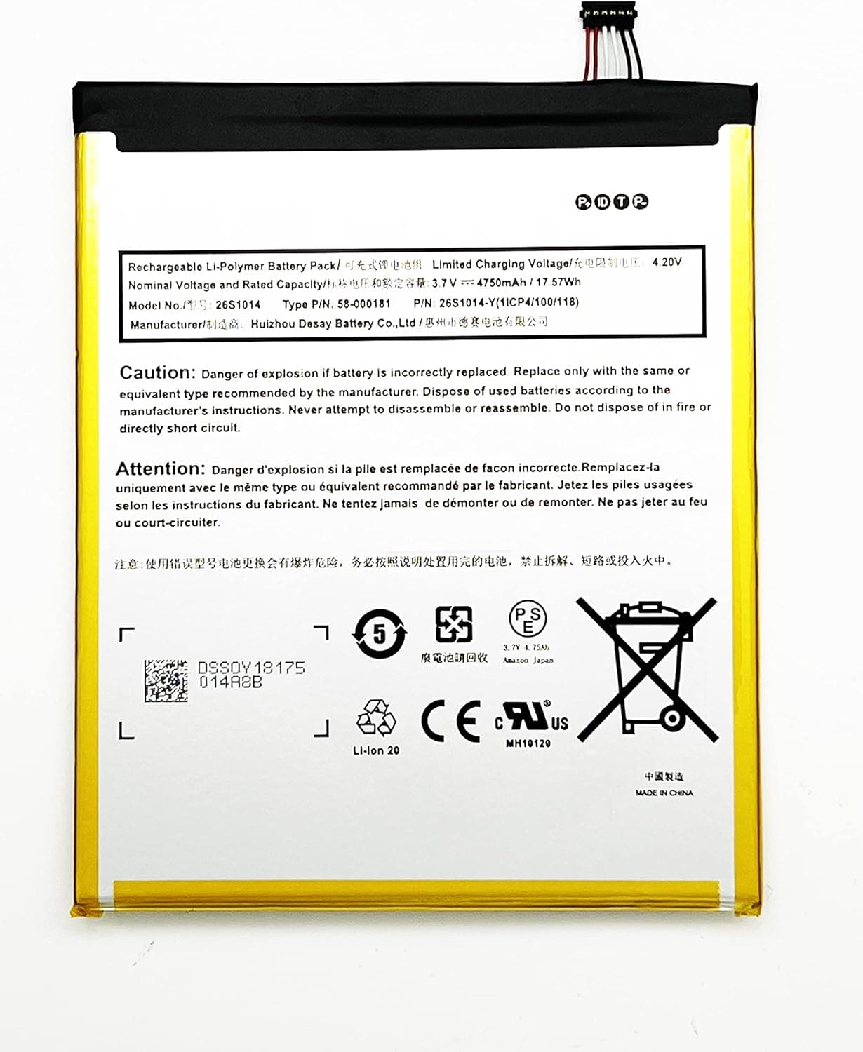 26S1014 Battery Replacement for 26S1014 SX034QT MC-31A0B8 K Fire 8 7 Generation K Fire 8.7 SX0340T 58-000181 58-000219