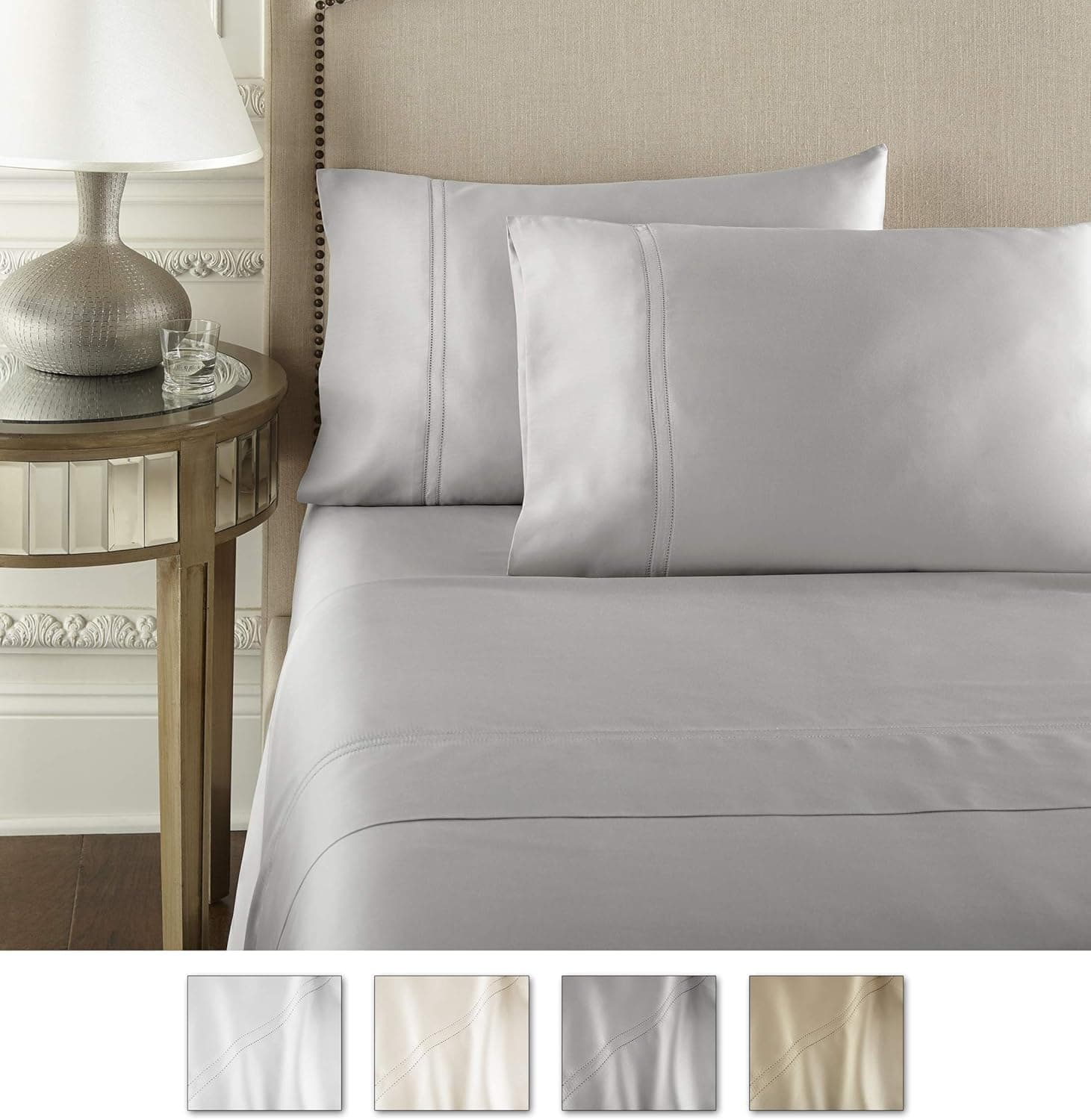 Pure Parima Luxury 100% Certified Egyptian Cotton Sheet Set, Extra-Long Staple, Cool, Breathable, Ultra Comfort, Double Hem-Stitch, Sheets for Adjustable Beds (Grey, Split King)