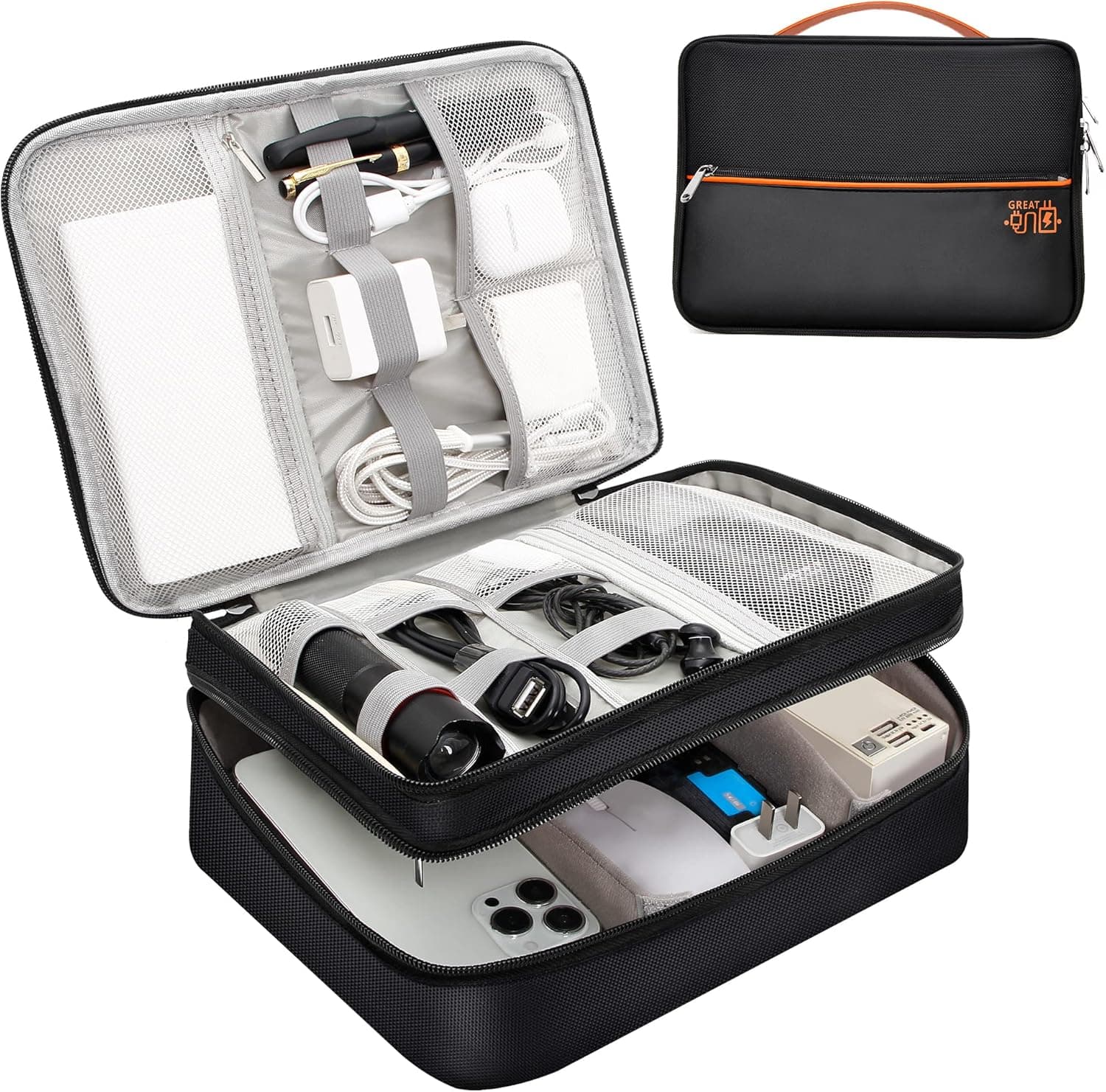 YOUBDM Electronic Organizer, Double Layer Travel Cable Organizer Bag Large Waterproof Electronic Accessories Storage Case for iPad, Kindle, Cables, Cord, Chargers, Hard Drive