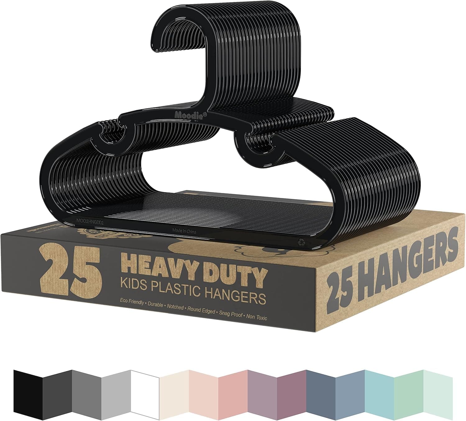 Recycled Plastic Kids Hangers | 13.5" Heavy Duty Big Kids Plastic Hangers | Bulk Pack Childrens Hangers Plastic, Large Toddler Hangers for Clothes | Child Size (2-12yrs | 25 Pack, Black)