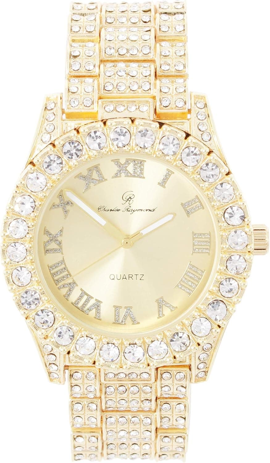 Charles Raymond Women's Big Rocks Bezel Colored Dial with Roman Numerals Fully Iced Out Watch - ST10327LA