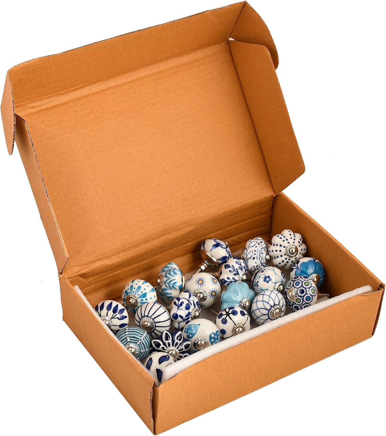 Ethnic Craft 20 PCs Vintage Ceramic Multi Blue and White Painted Colour knobs Pack Cabinet knobs Drawer Pull Decorative Handmade Kitchen Furniture Drawer pulls for Home Decor, 2.5 Inch