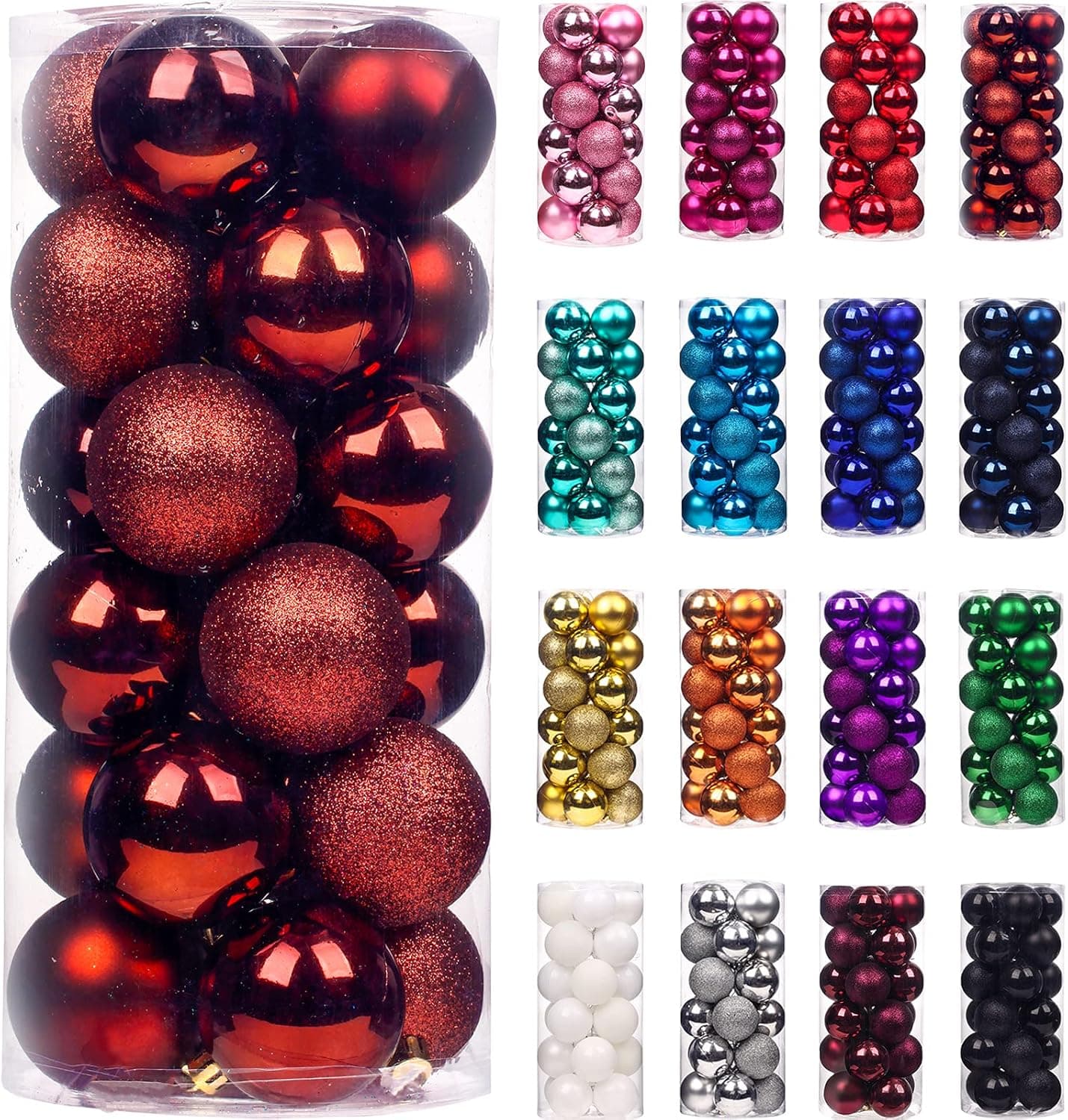 Emopeak 24Pcs Christmas Balls Ornaments for Xmas Christmas Tree - Shatterproof Christmas Tree Decorations Hanging Ball for Holiday Wedding Party Decoration (Wine Red, 1.2"-3.1CM)