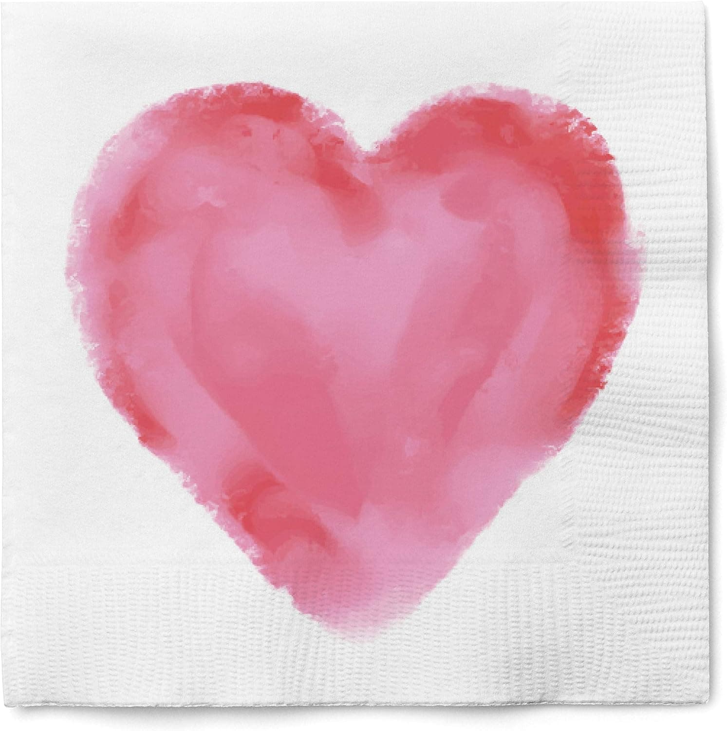 Graphique Watercolor Red Heart Party Napkins - 20 Soft Triple-Ply Tissue Napkins With Large, Red, Watercolor Heart Centered on White Background, 5" x 5"