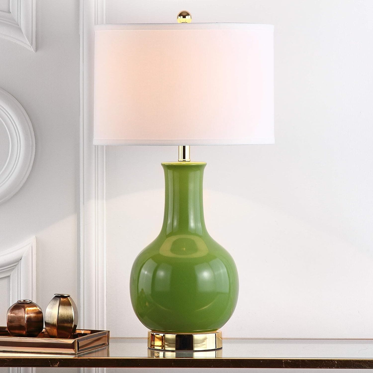 SAFAVIEH Lighting Collection Paris Modern Green Ceramic 28-inch Bedroom Living Room Home Office Desk Nightstand Table Lamp (LED Bulb Included)