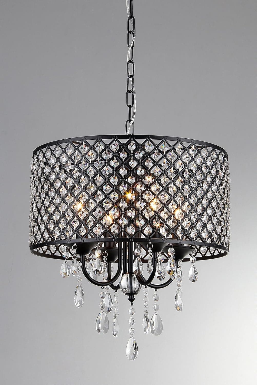 Monet 4-light Black-finished 17-inch Crystal Round Chandelier