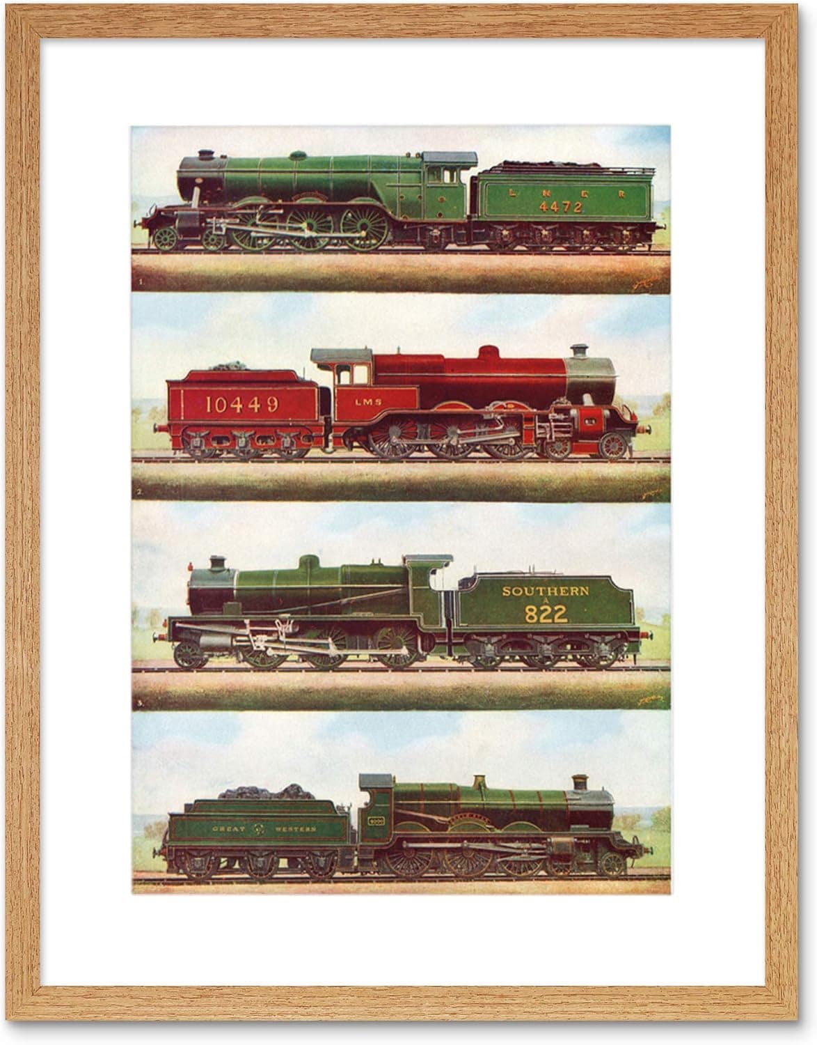 TRANSPORT VINTAGE PAINTING TRAIN ENGINE LOCOMOTIVES STEAM FRAMED PRINT F12X3701