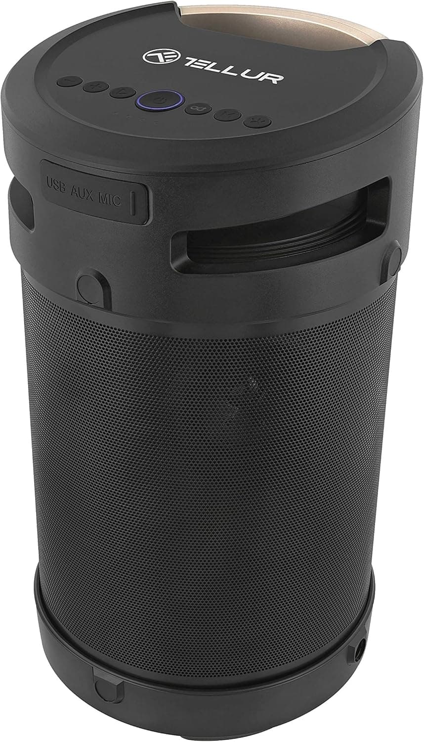 TELLUR Rapture Portable Bluetooth Speaker, Stereo, 70W True Wireless Stereo Technology Enabled, 360° Omnidirectional Sound, FM Portable Radio Speaker, Microphone in 6.35 mm, USB, AUX 3.5 mm, Black