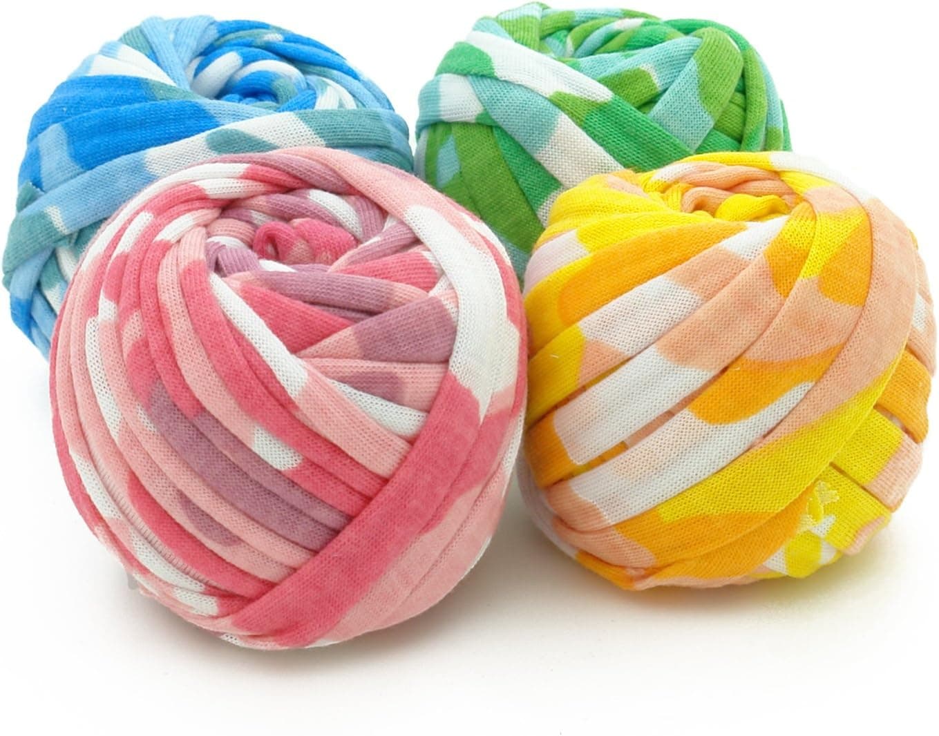 Pappardelle Multicolor Tshirt Yarn - Charmkey 95% Polyester 5% Spandex Fabric 4 Different Design 7 Jumbo Fashion Knitting Cloth for Crocheting Bags Bowls DIY Handicraft,Pack of 4 Skeins, 1.41 Ounce×4