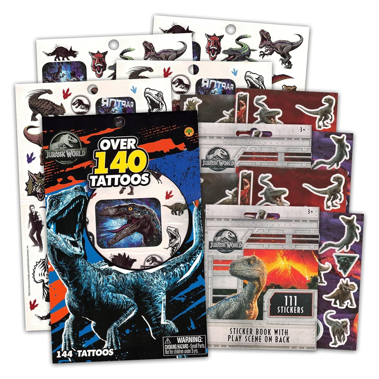 Jurassic World Stickers and Dinosaur Tattoos Party Favor Pack (Over 200 Stickers and 140 Temporary Tattoos)
