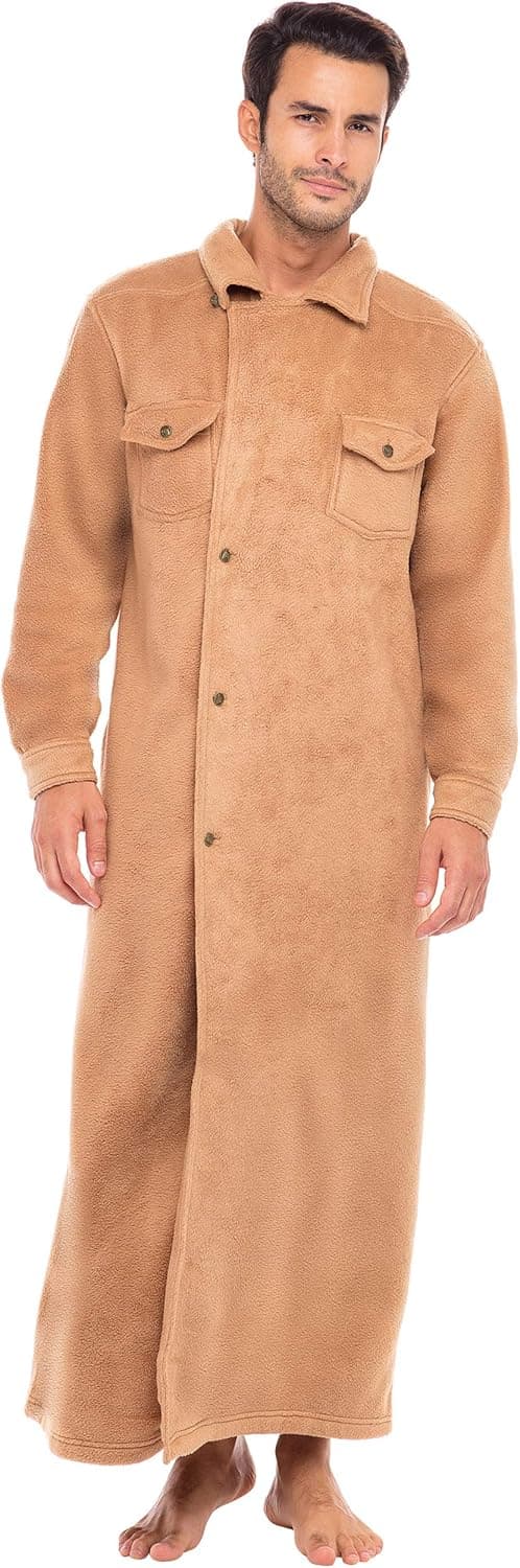 Alexander Del Rossa Men's Country Western Wrangler style Long Duster Robe, Anti-Pill Fleece, 3X Khaki Brown (A0128TEY3X)