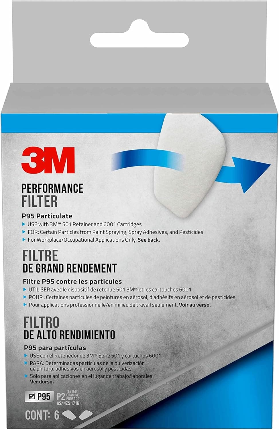 3M Performance Filter, P95 Particulate, NIOSH-APPROVED, Replacement Filters Easy To Install, 6 Pack