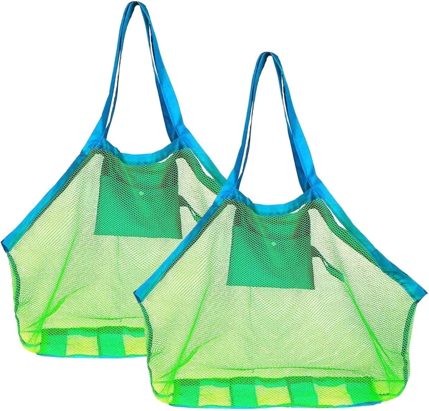 beach sand toy bag Extra Large Mesh Beach Bags 2 Pack Sand Toys Tote Bag for Kids Beach Toys Wet Towels Debris Tools Children’ Toys Market Grocery Picnic Tote