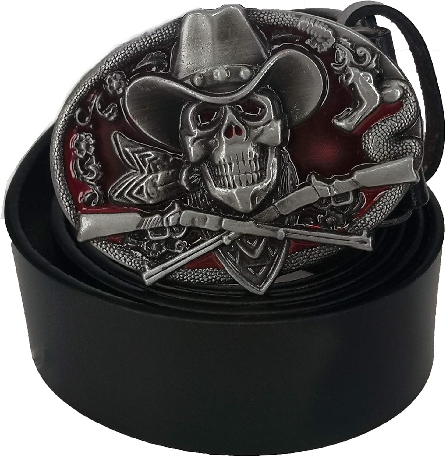 ABC STORY Mens Cow Leather Western Cowboy Skull Attitude Buckle belt