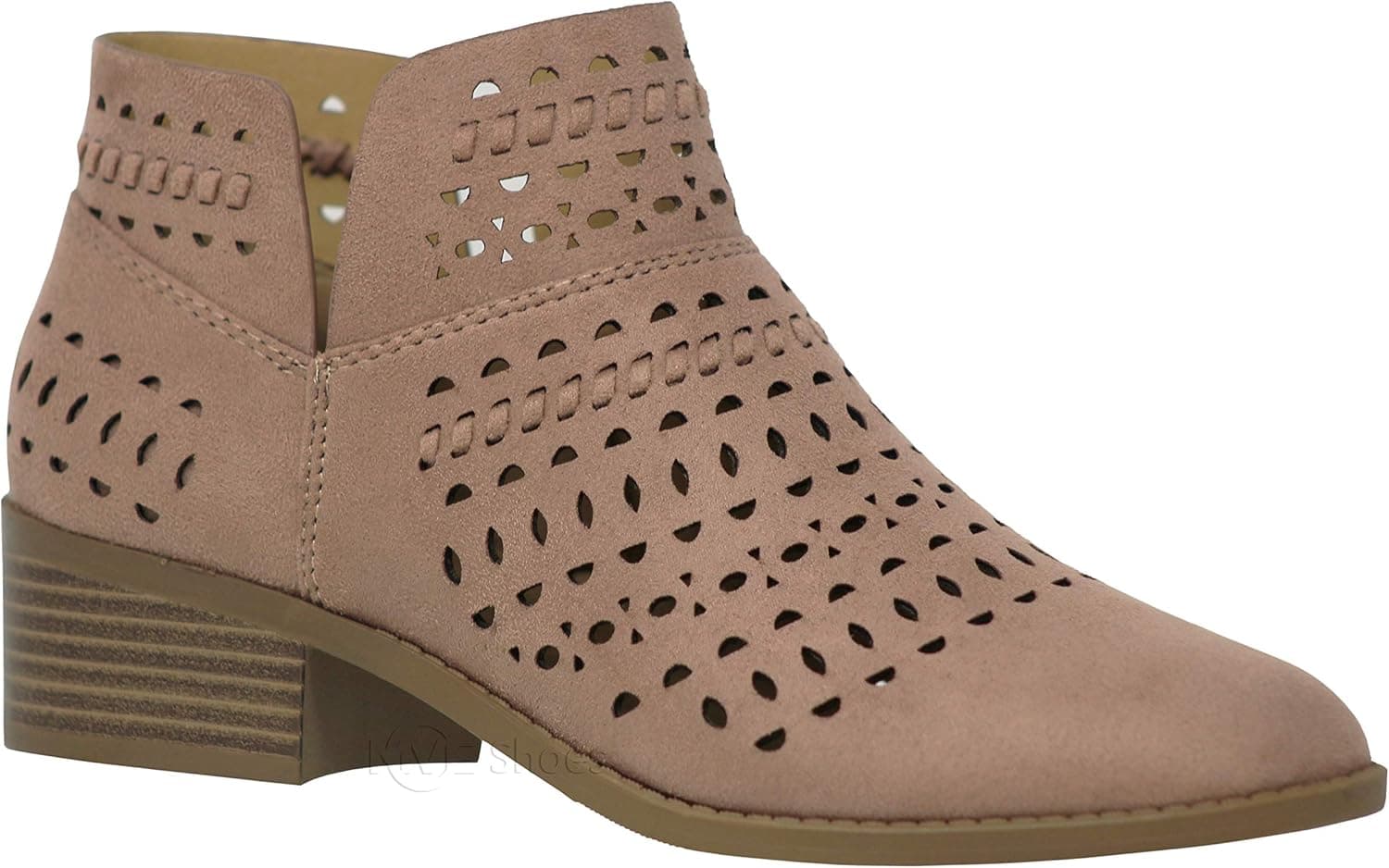 MVE Shoes Women's Ankle Booties - Soda Perforated Cut Out Stacked Block Heel - Comfy Booties for All Season