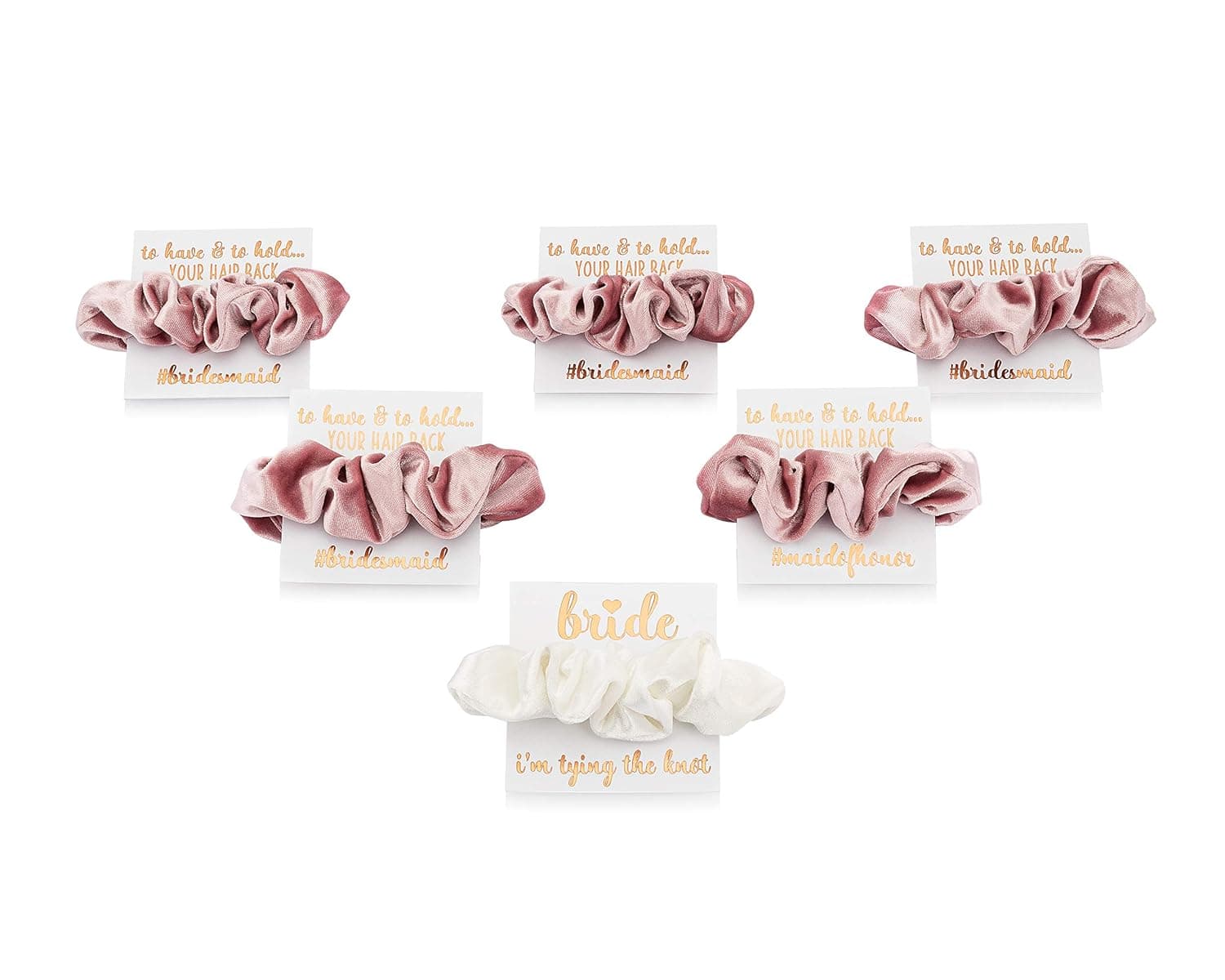 Velvet Bridesmaid Proposal Gift Scrunchies - To Have and To Hold Your Hair Back Foil Gift Cards (6 Pack Bridal Party, Blush/Mauve)