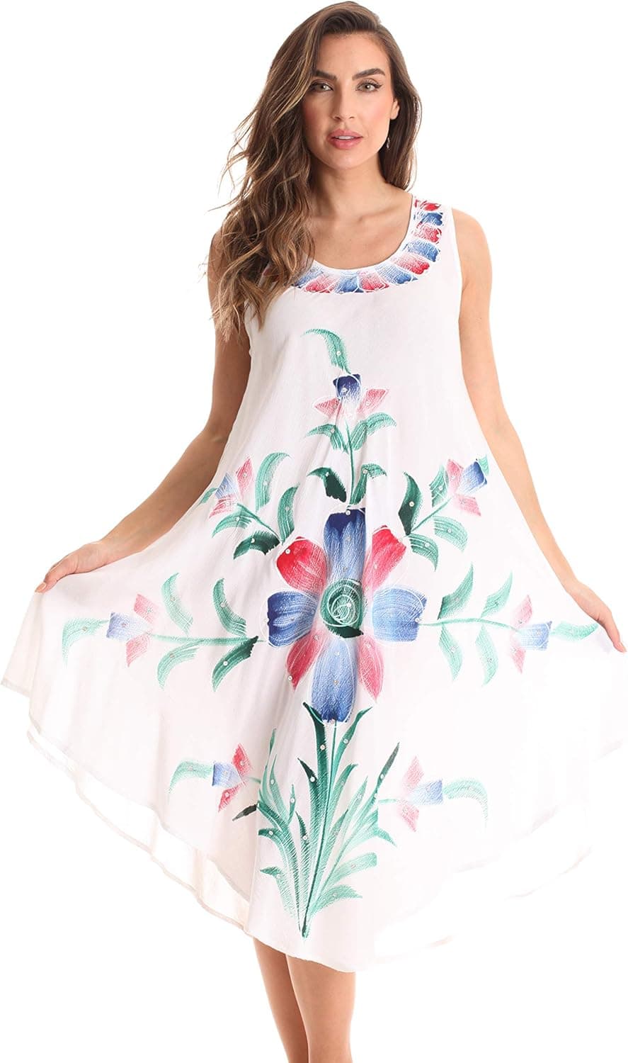 Riviera Sun Tie Dye Summer Dress with Floral Hand Painted Design