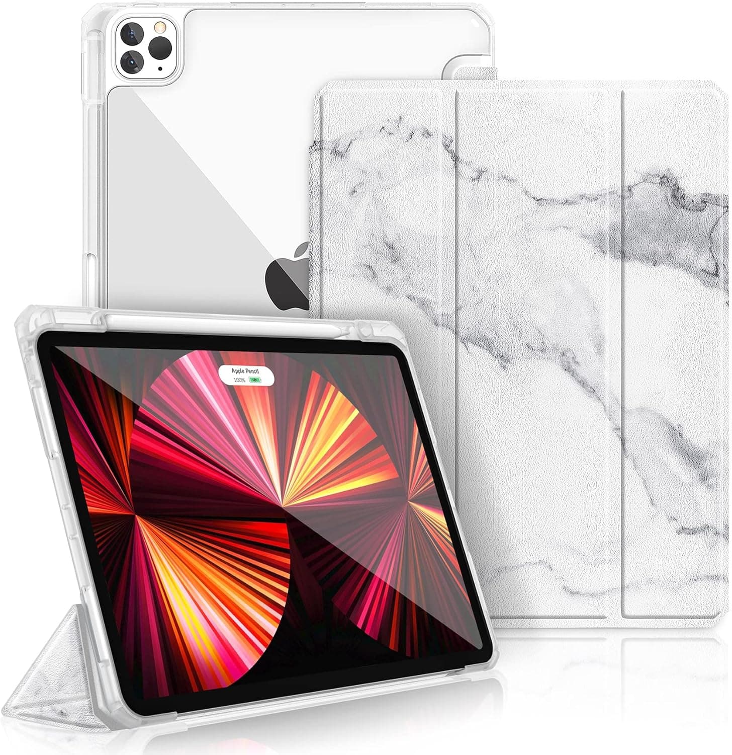 Gahwa New iPad Pro 11 Inch Case 2022(4th Gen)/2021(3rd Gen)/2020(2nd Gen)/2018(1st Gen) with Pencil Holder, iPad Case with Auto Sleep/Wake[Support Touch ID and 2nd Gen Pencil Charging](Marble)