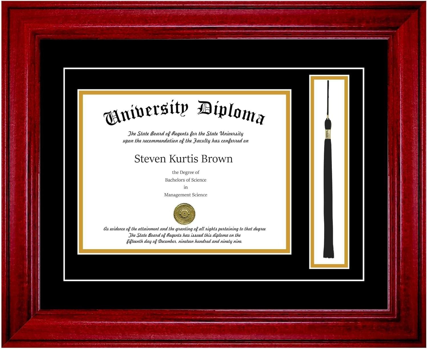 Perfect Cases Single Diploma Frame with Tassel and Double Matting for 9" x 7" Tall Diploma with Cherry 2" Frame