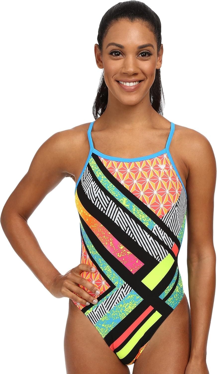TYR 4TSUP7A36 Supremo Crosscutfit Swimsuit, Black/Multicolor, Size 36