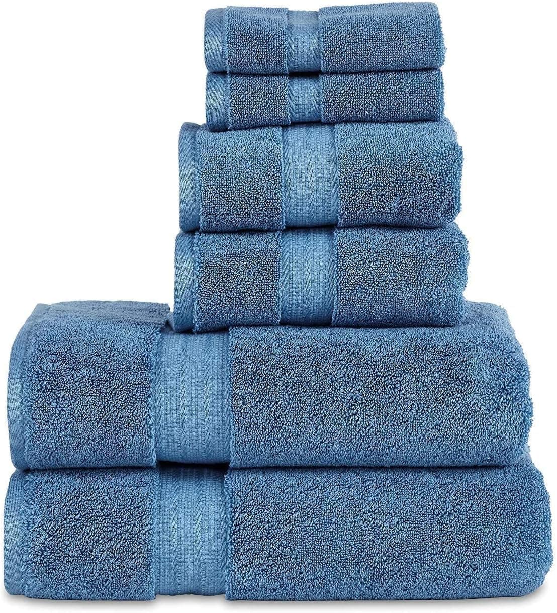 804 GSM 6 Piece Towels Set, 100% Cotton, Premium Hotel & Spa Quality, Highly Absorbent, 2 Bath 27” x 54”, 2 Hand Towel 16” x 28” and 2 Wash Cloth 12” x 12”. Blue Color