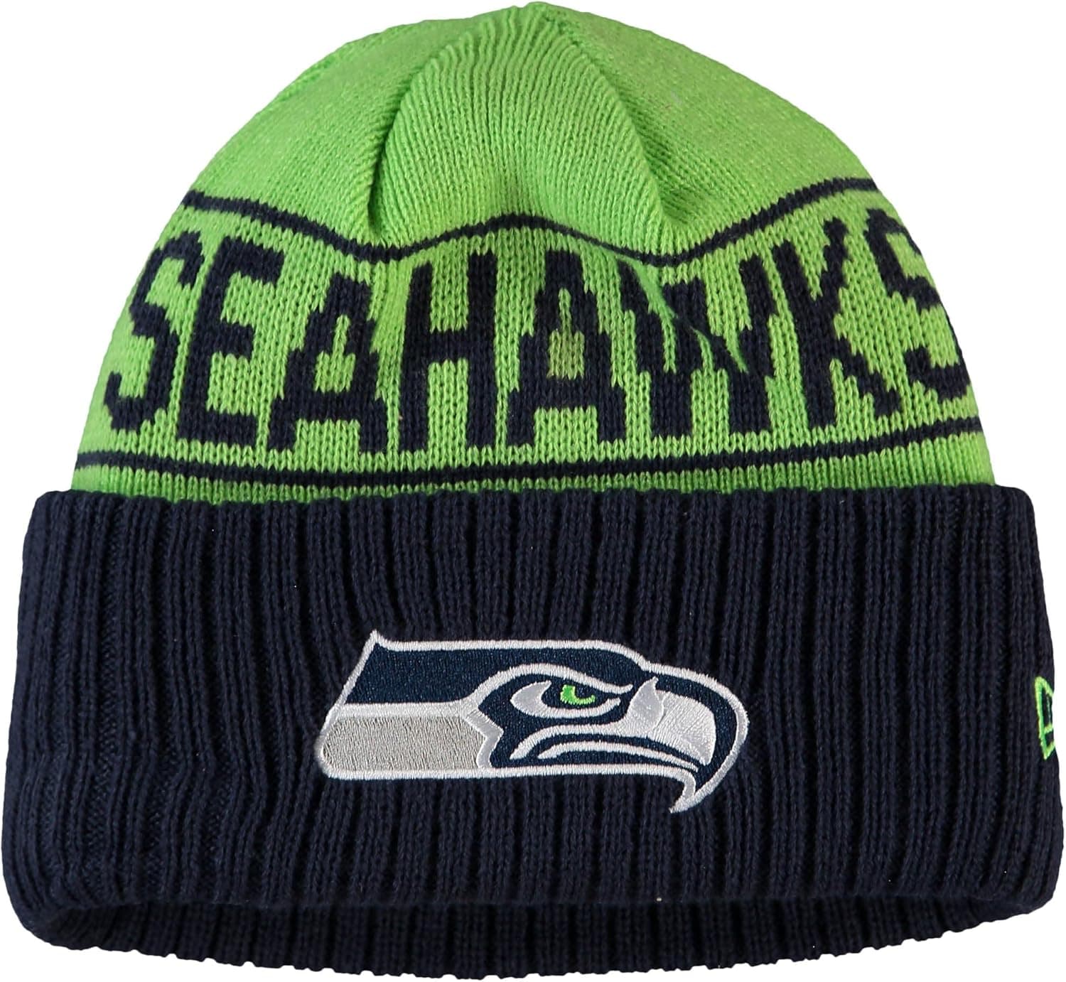 New Era Men's Neon Green/College Navy Seattle Seahawks Reversible Cuffed Knit Hat