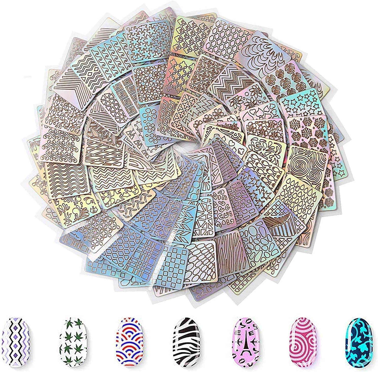 26 Sheets 78 Designs Nail Vinyls Nail Art Stencil, Hollow Nail Sticker Set for Nail Art Decal, Reusable Small 3D Nail Template Sticker for DIY Nail Art Design Clover Roses Irregular Shape Stickers