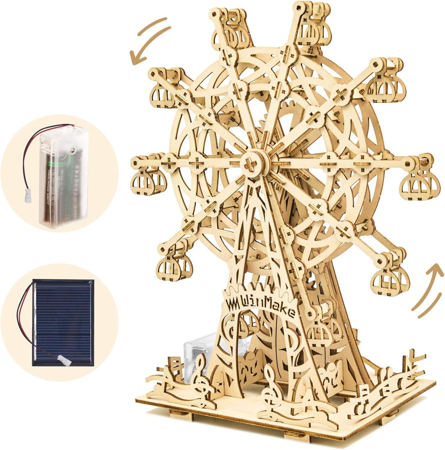 3D Wooden Puzzle Ferris Wheel for Adults,OYEL Solar Powered DIY Hand Craft Assembled Wooden Model Kits,Laser-Cut Brain Teaser Educational Building Set Funny Toys Gifts for Teens Ages 8-12 and up