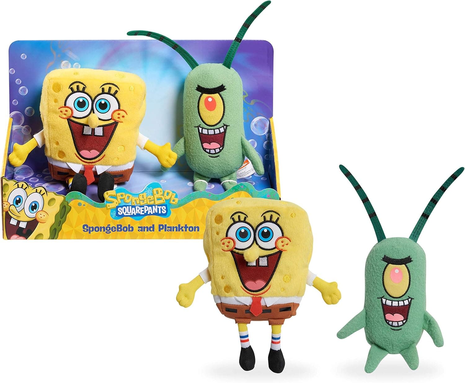 Nickelodeon Spongebob Squarepants 2-Piece Plush Set, 7-Inch Spongebob and 6-Inch Plankton, by Just Play