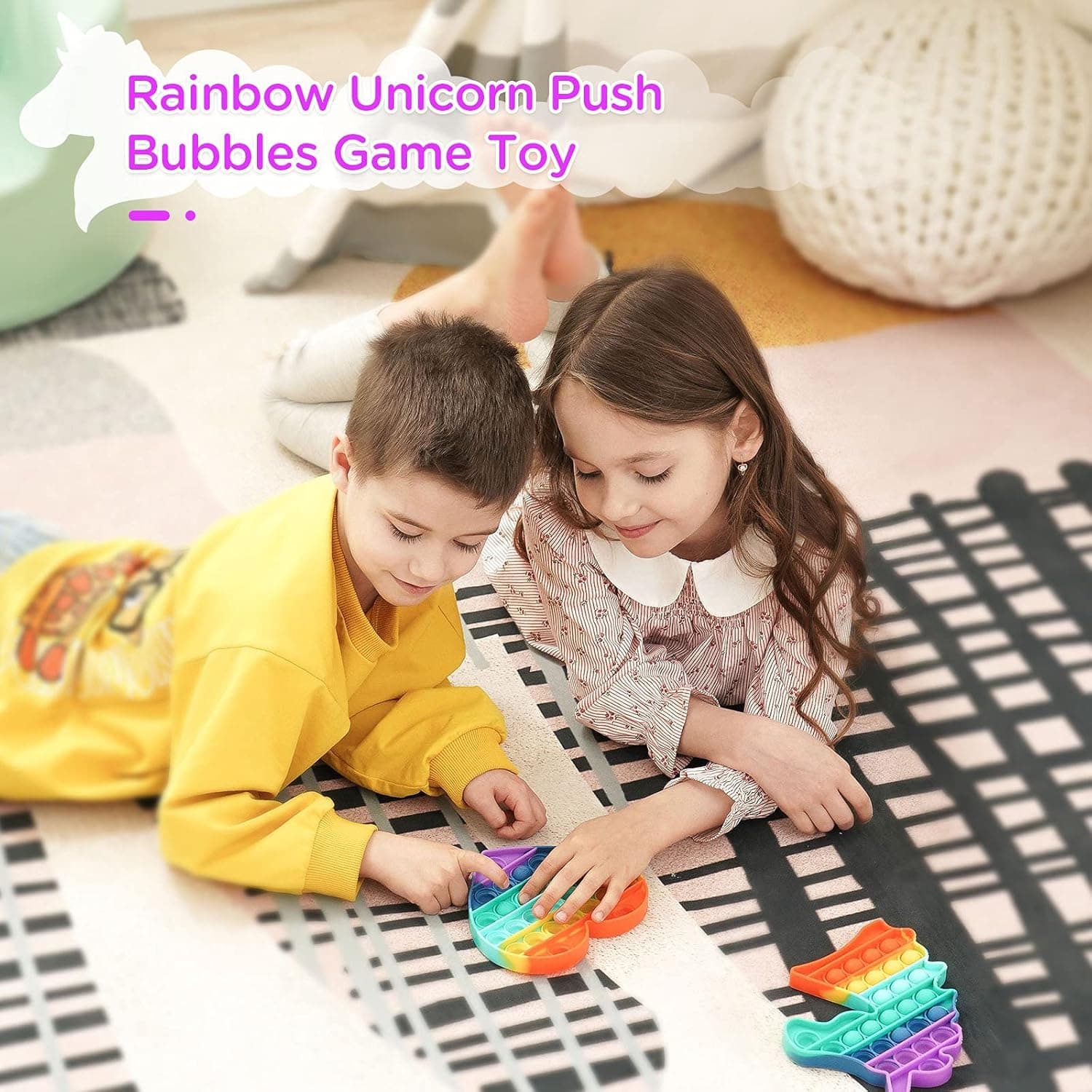 Unicorn Pop Fidget Toys Easter Gifts - 2 Pack Easter Basket Stuffers for Kids Girls, Rainbow Push Bubbles Heart Shape Letters Learning Popping School Game Sensory Toys Crafts for Stress Relieve