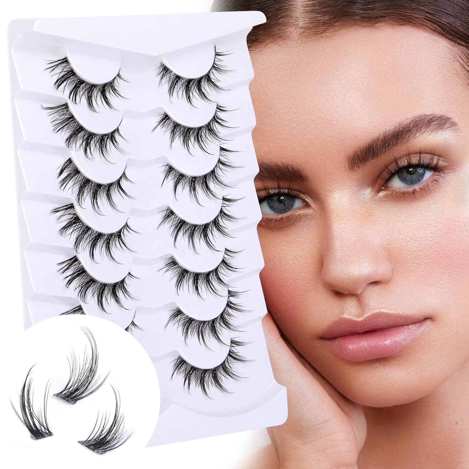 Lashes Individual Cluster 98 Pcs Eyelash Extension DIY False Manga Eyelashes Clear Band Natural Look Cat-eye Wispy Eyelash Extension by Eefofnn