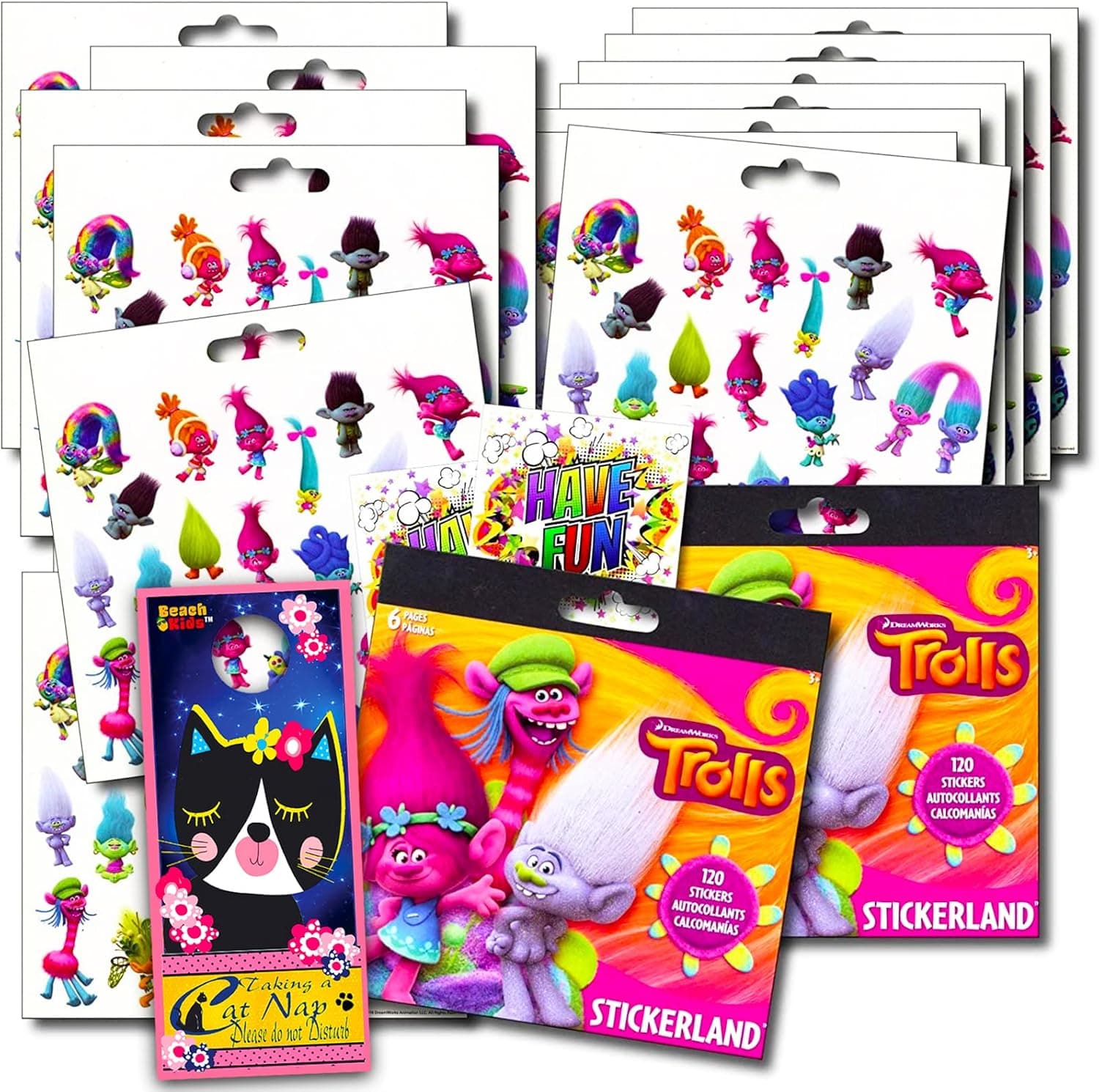 TROLLS Stickers Party Favors - Bundle of 12 Sheets 240+ Stickers