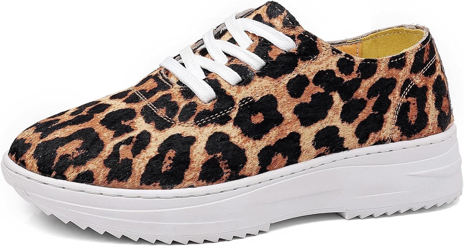 Trsorini Women Fashion Sneakers Shoes Comfort Lightweight Cow Leopard Print Shoes for Lady